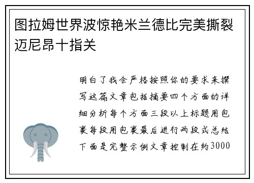 图拉姆世界波惊艳米兰德比完美撕裂迈尼昂十指关